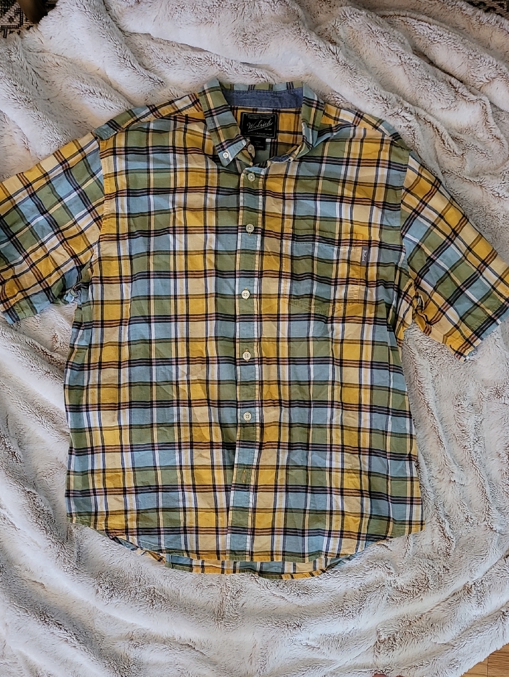 Woolrich Yellow & Green Plaid Short-Sleeve Button-Down Shirt
